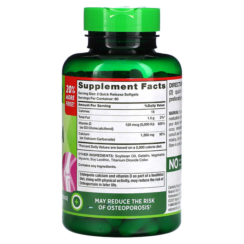 Nature's Truth, Absorbable Calcium, Plus D3, 120 Quick Release Softgels 840093100672