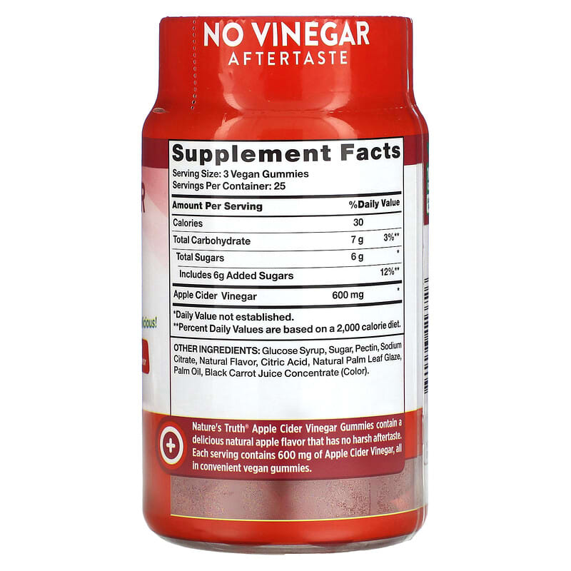 Nature's Truth, Apple Cider Vinegar, Natural Apple, 200 mg, 75 Vegan Gummies 840093113726