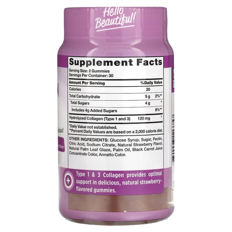 Nature's Truth, Beauty Collagen Gummies, Types 1 + 3, Natural Strawberry, 60 Gummies 840093113757