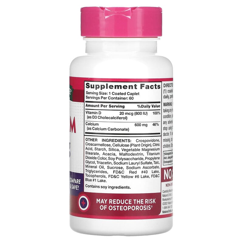 Nature's Truth, Calcium + D3, 60 Coated Caplets 840093105943
