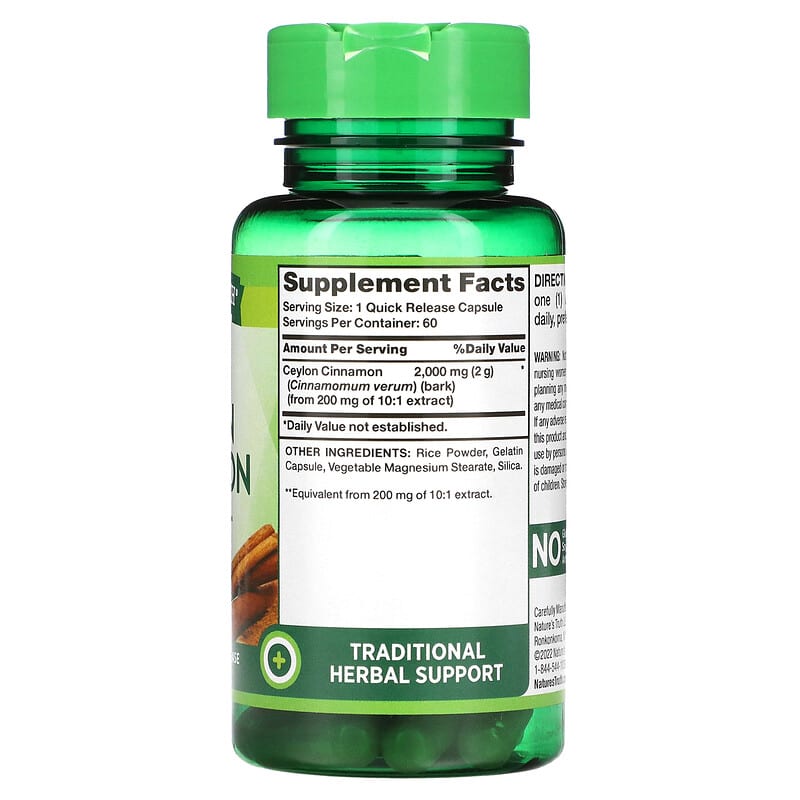 Nature's Truth, Concentrated Ceylon Cinnamon, 2,000 mg, 60 Quick Release Capsules 840093115508