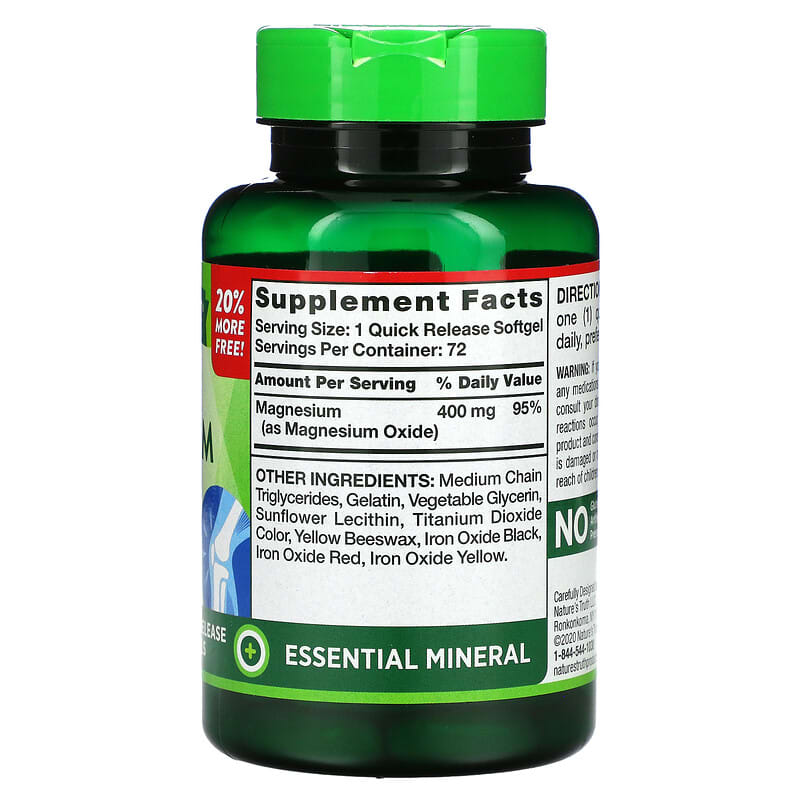 Nature's Truth, Extra Strength Magnesium, 400 mg, 72 Quick Release Softgels 840093110985