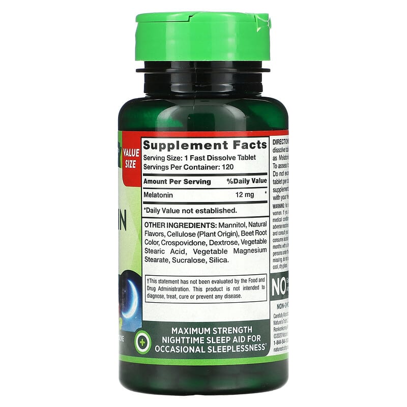 Nature's Truth, Fast Dissolve Melatonin, Natural Berry, 12 mg, 120 Fast Dissolve Tablets 840093114143