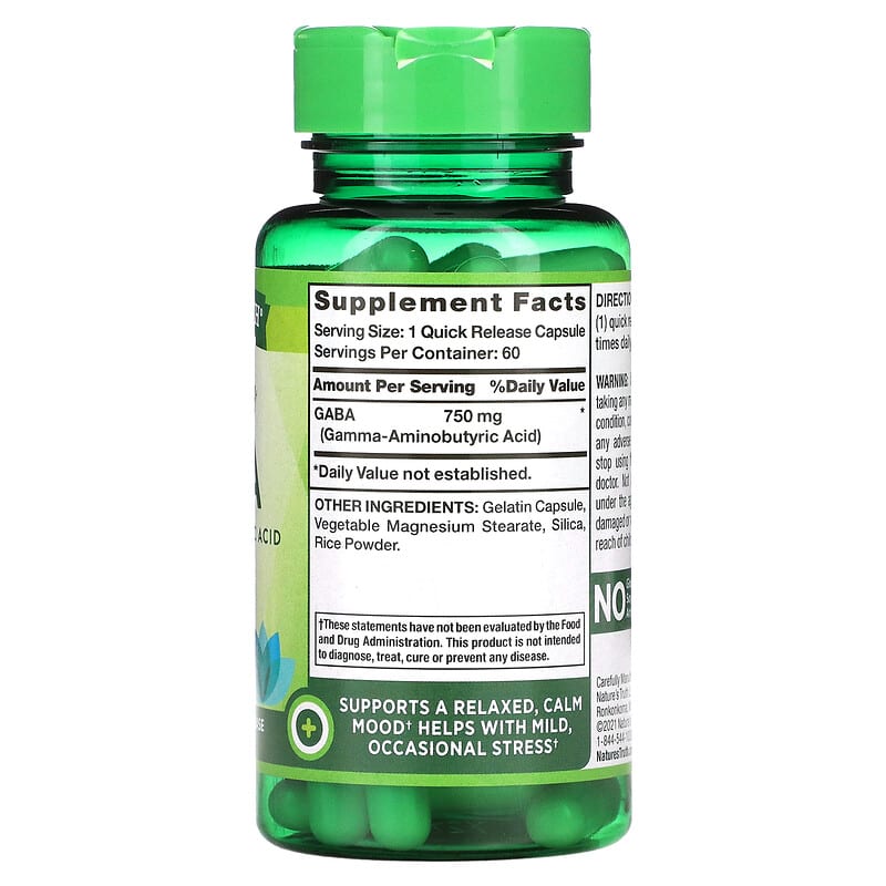 Nature's Truth, Gaba, Gamma Aminobutyric Acid, 750 mg, 60 Quick Release Capsules 840093113870
