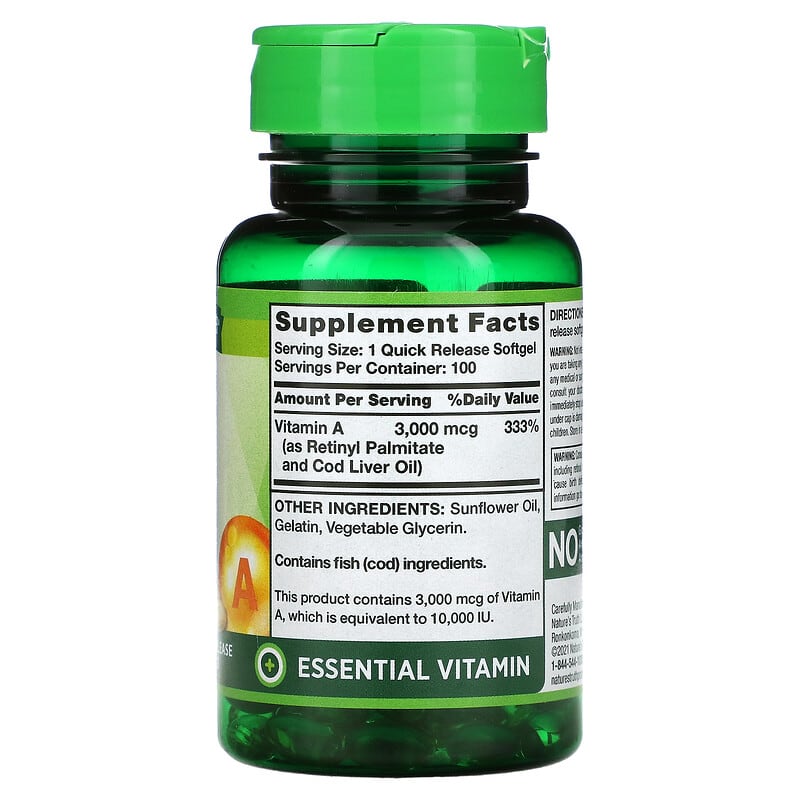 Nature's Truth, High Potency Vitamin A, 3,000 mcg (10,000 IU), 100 Quick Release Softgels 840093101440
