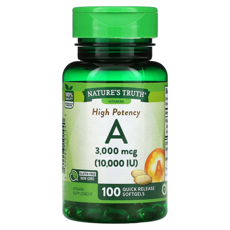 Nature's Truth High Potency Vitamin A 3,000 mcg (10,000 IU) 100 Quick Release Softgels 840093101440