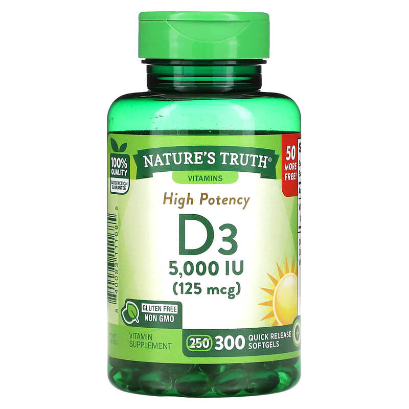 Nature's Truth High Potency Vitamin D3 125 mcg (5000 IU) 300 Quick Release Softgels 840093111685