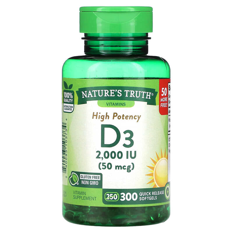 Nature's Truth High Potency Vitamin D3 50 mcg (2,000 IU) 300 Quick Release Softgels 840093103734