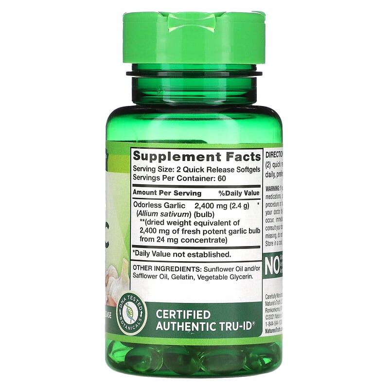 Nature's Truth, High Strength Odorless Garlic, 1,200 mg, 120 Quick Release Softgels 840093101693