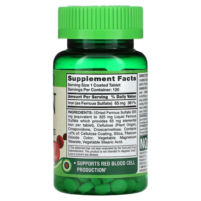 Nature's Truth, Iron, 65 mg, 120 Coated Tablets 840093101341