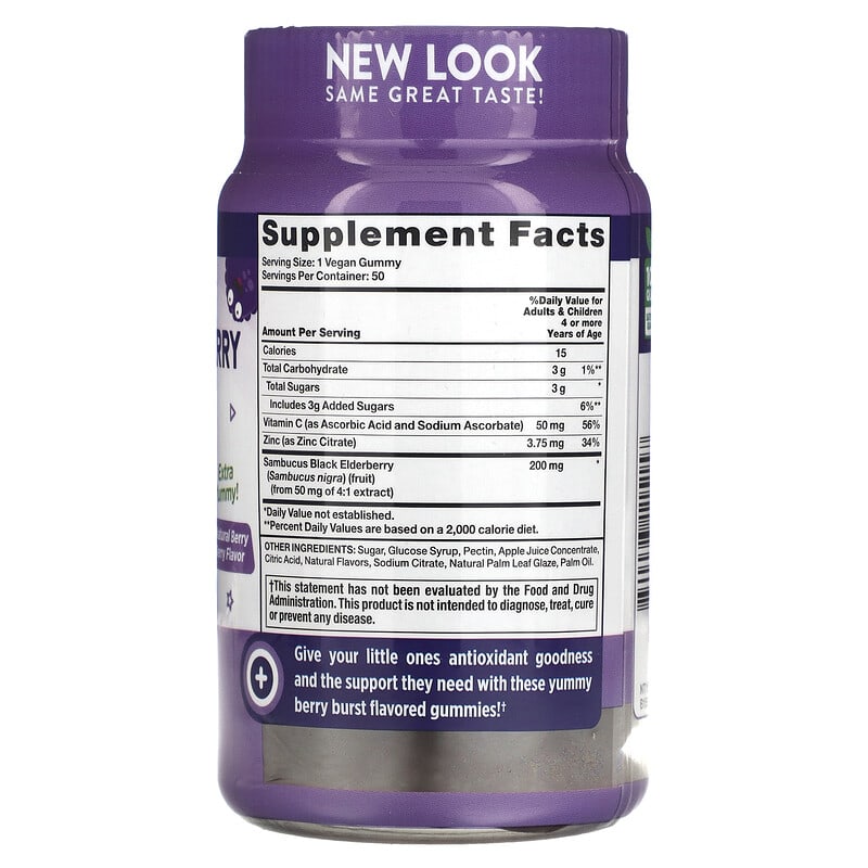 Nature's Truth, Just 4 Kids, Black Elderberry + Vitamin C, Zinc, Natural Berry Berry, 50 Vegan Gummies 840093115157