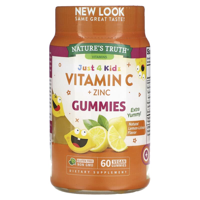 Nature's Truth Just 4 Kids Vitamin C + Zinc Natural Lemon-Licious 60 Vegan Gummies 840093115409