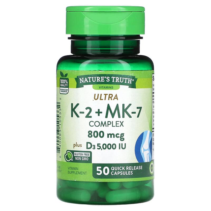Nature's Truth K-2 + MK-7 Complex 800 mcg 50 Quick Release Capsules 840093105332