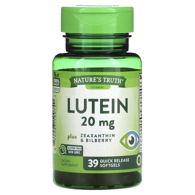 Nature's Truth, Lutein plus Zeaxanthin & Bilberry, 20 mg, 39 Quick Release Softgels 840093100740