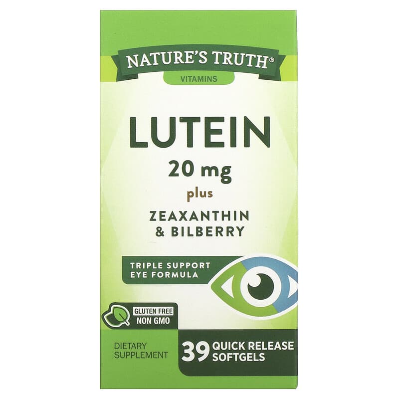 Nature's Truth Lutein plus Zeaxanthin & Bilberry 20 mg 39 Quick Release Softgels 840093100740
