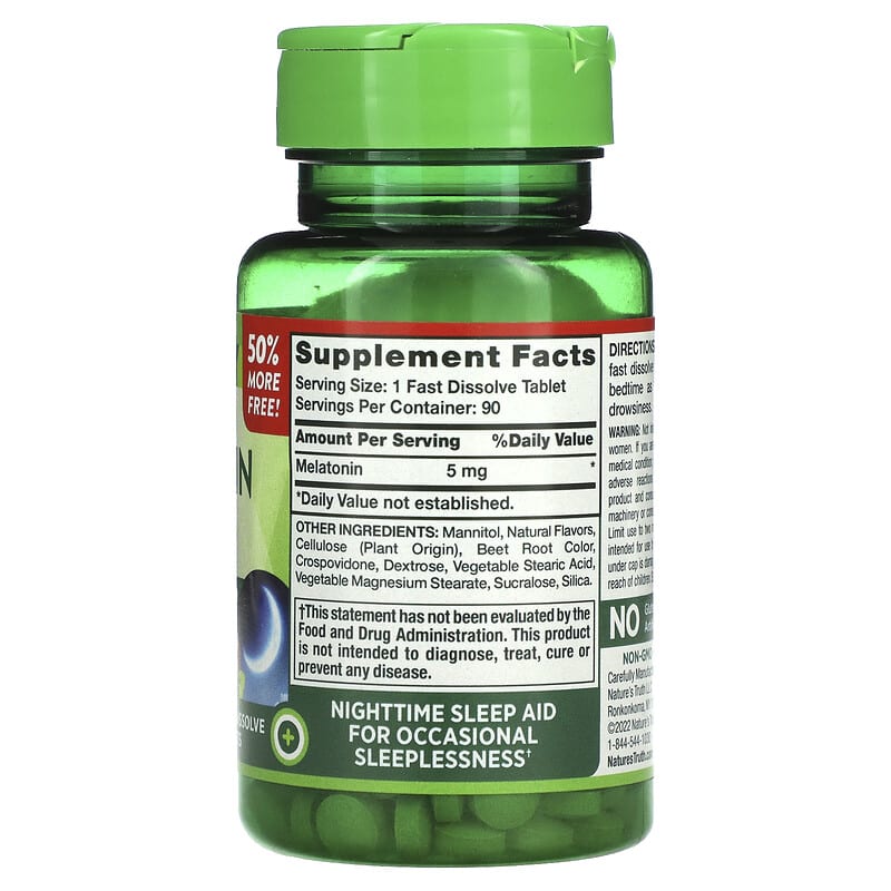 Nature's Truth, Melatonin, Natural Berry, 5 mg, 90 Fast Dissolve Tablets 840093101648
