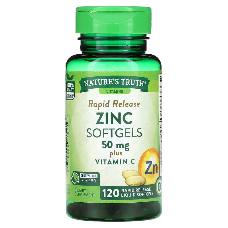 Nature's Truth, Rapid Release Zinc Plus Vitamin C, 50 mg, 120 Rapid Release Liquid Softgels 840093115416