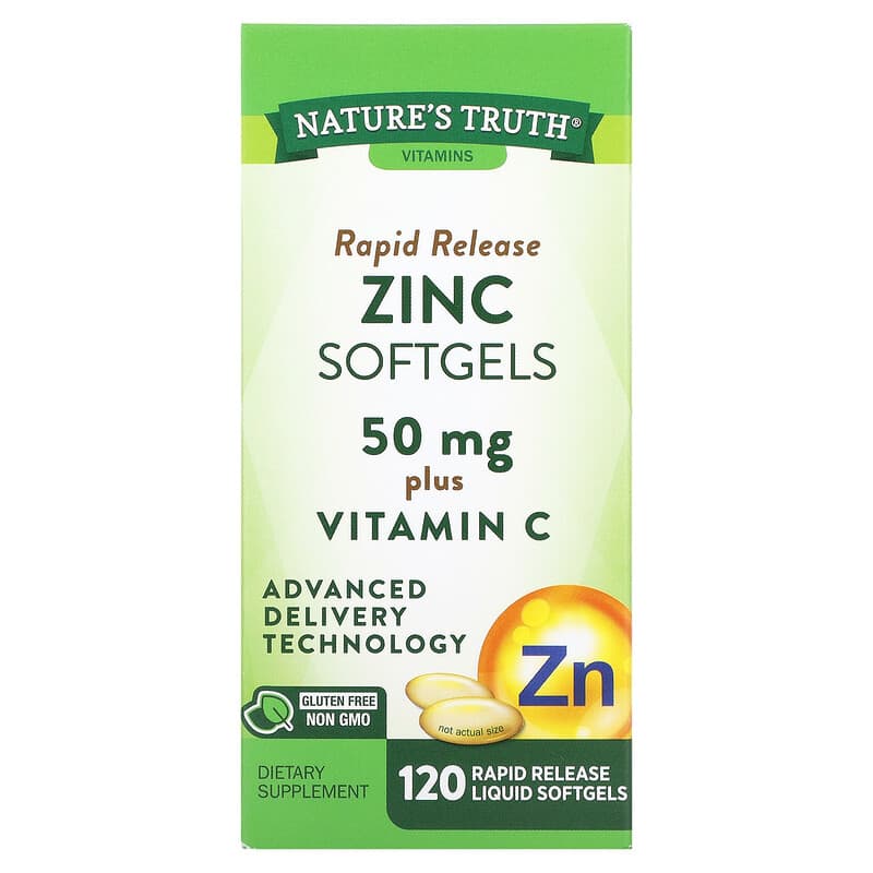 Nature's Truth Rapid Release Zinc Plus Vitamin C 50 mg 120 Rapid Release Liquid Softgels 840093115416