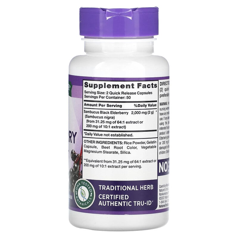 Nature's Truth, Sambucus Black Elderberry, 1,000 mg, 100 Quick Release Capsules 840093112842