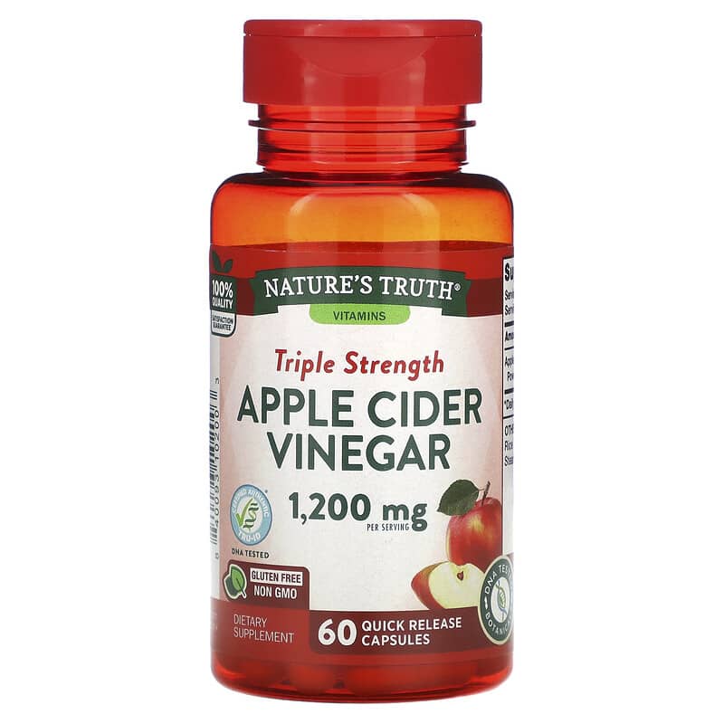 Nature's Truth Triple Strength Apple Cider Vinegar 600 mg 60 Quick Release Capsules 840093102003