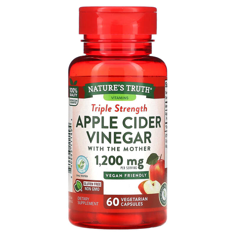 Nature's Truth Triple Strength Apple Cider Vinegar with The Mother 600 mg 60 Vegetarian Capsules 840093111494