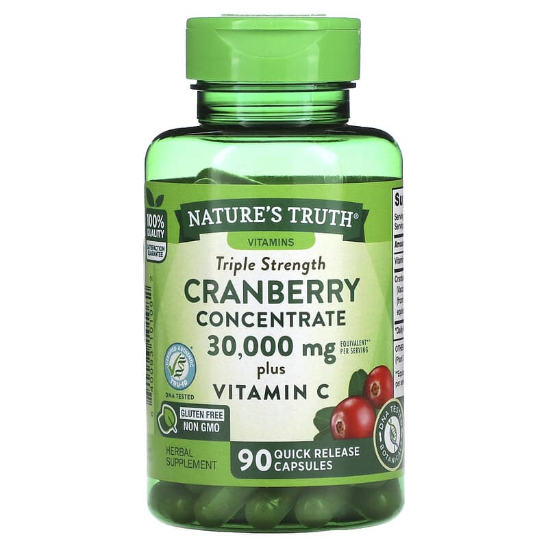 Nature's Truth, Triple Strength Cranberry Concentrate Plus Vitamin C, 15,000 mg, 90 Quick Release Capsules 840093101082