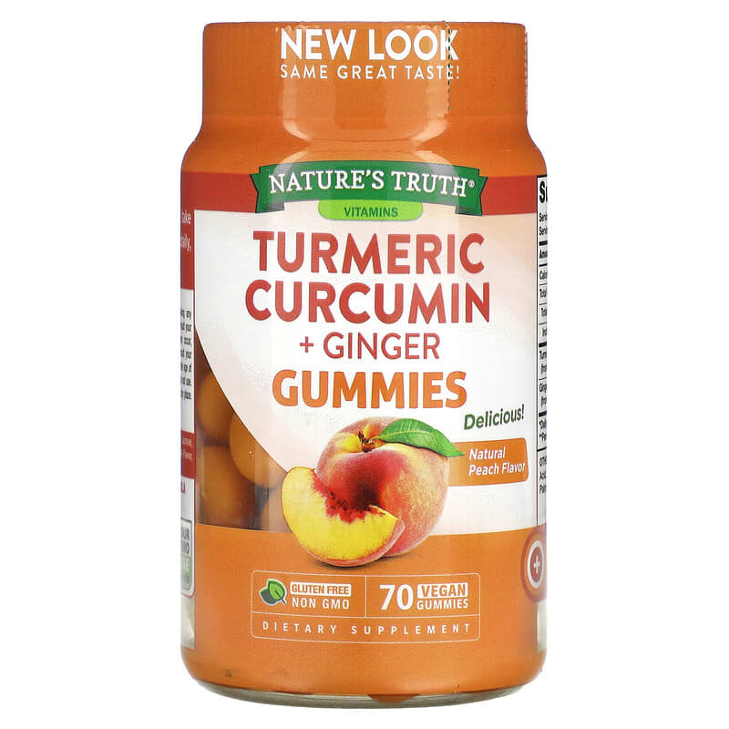 Nature's Truth Turmeric Curcumin + Ginger Natural Peach 70 Vegan Gummies 840093113764
