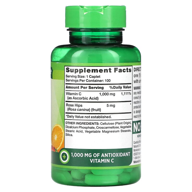 Nature's Truth, Vitamin C Plus Wild Rose Hips, 1,000 mg, 100 Caplets 840093106032