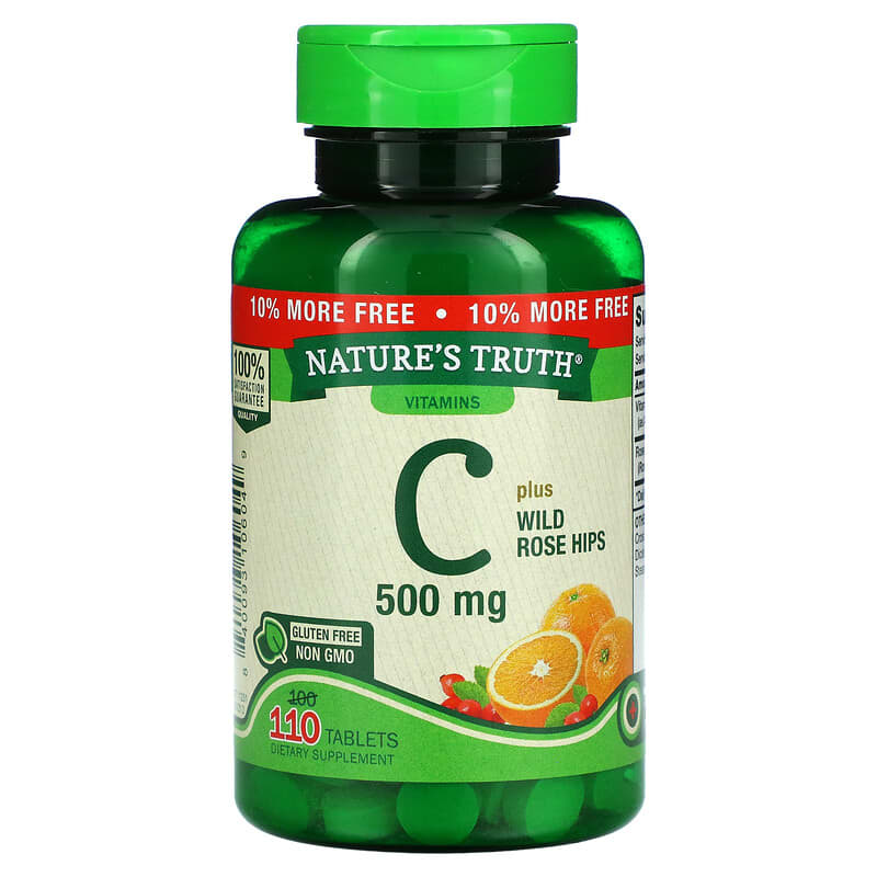 Nature's Truth Vitamin C Plus Wild Rose Hips 500 mg 110 Tablets 840093106049
