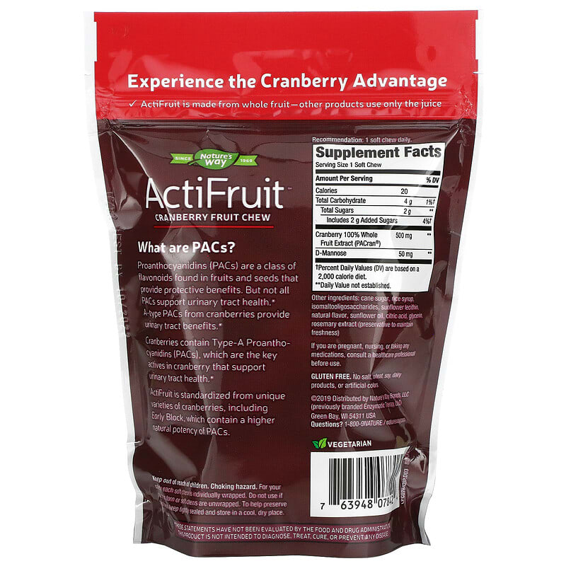 Nature's Way, ActiFruit, Cranberry Fruit Chew, 500 mg, 20 Soft Chews 763948078424