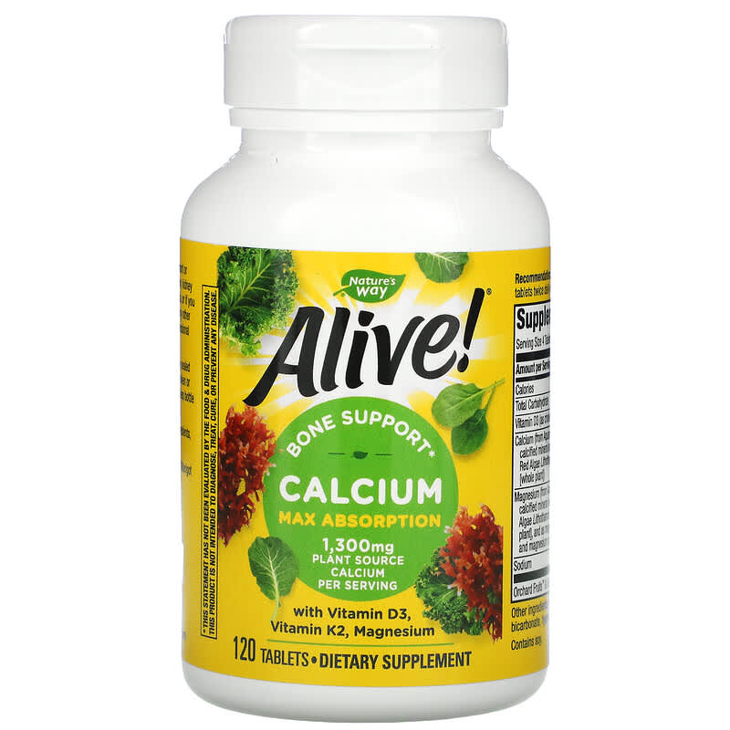 Nature's Way, Alive!, Calcium, Bone Support, 325 mg, 120 Tablets 33674158395