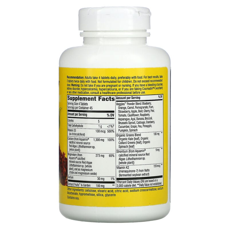 Nature's Way, Alive!, Calcium with Vitamin D3, Vitamin K2, Magnesium, 325 mg, 180 Tablets 33674105016