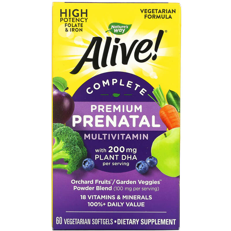 Nature's Way Alive! Complete Premium Prenatal Multivitamin 200 mg 60 Vegetarian Softgels 33674112090