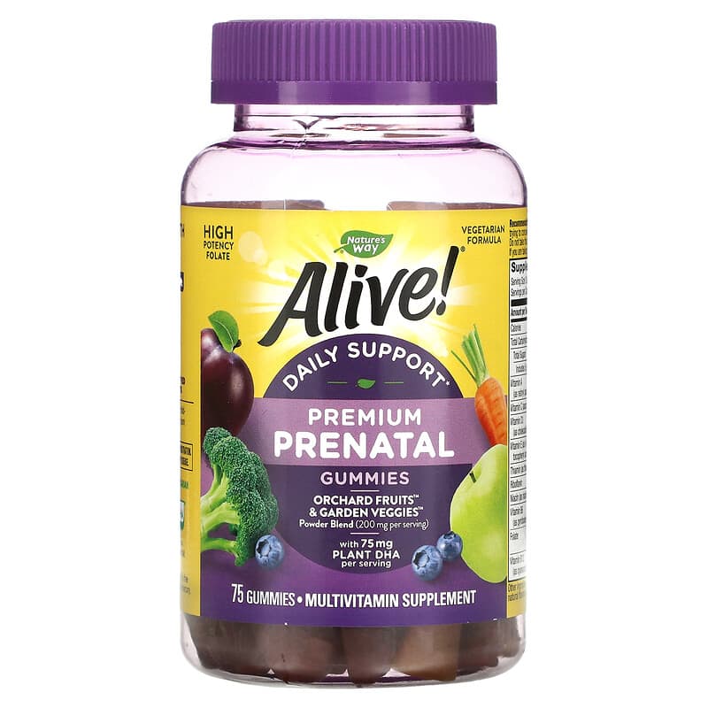 Nature's Way Alive! Daily Support Premium Prenatal Strawberry & Lemon 75 Gummies 33674104828