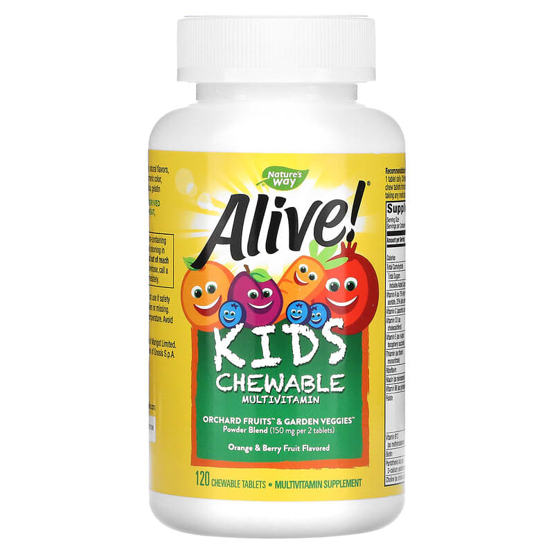 Nature's Way, Alive! Kid's Chewable Multivitamin, Orange & Berry, 120 Chewable Tablets 33674157862