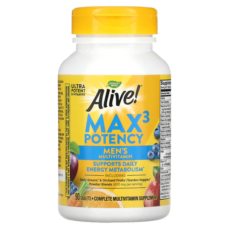Nature's Way, Alive! Max3 Potency, Men's Multivitamin, 90 Tablets 33674155424
