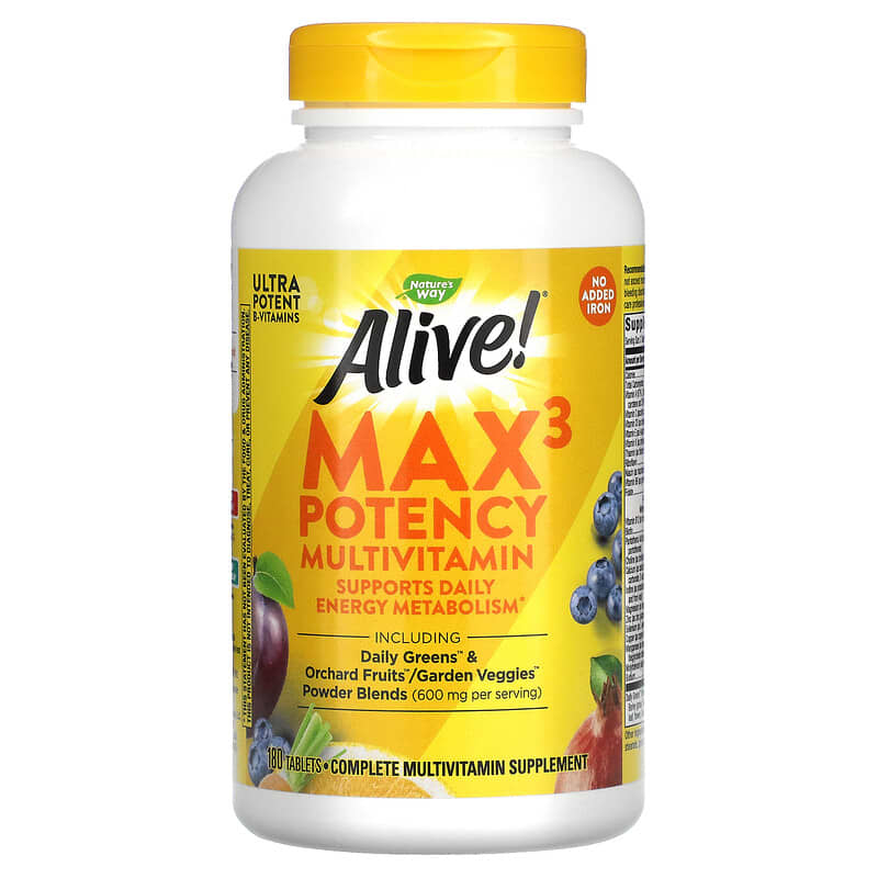 Nature's Way Alive! Max3 Potency Multivitamin No Added Iron 180 Tablets 33674149324
