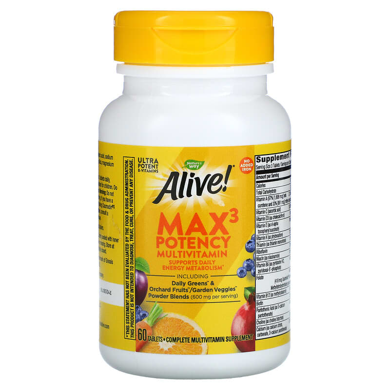 Nature's Way, Alive! Max3 Potency Multivitamin, No Added Iron, 60 Tablets 33674149300