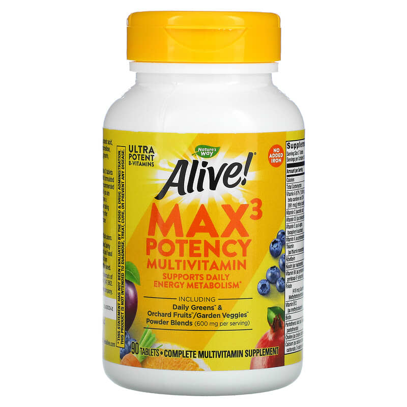 Nature's Way, Alive! Max3 Potency Multivitamin, No Added Iron, 90 Tablets 33674149317