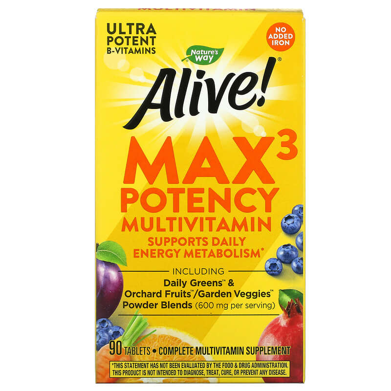 Nature's Way Alive! Max3 Potency Multivitamin No Added Iron 90 Tablets 33674149317