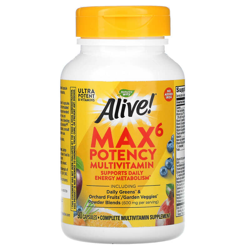 Nature's Way, Alive! Max6 Potency Multivitamin, No Added Iron, 90 Capsules 33674150924