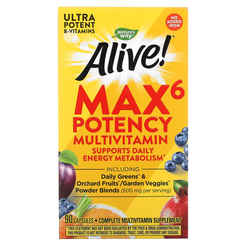 Nature's Way Alive! Max6 Potency Multivitamin No Added Iron 90 Capsules 33674150924