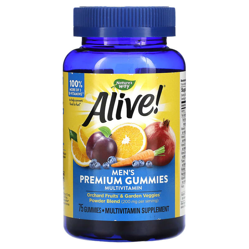 Nature's Way Alive! Men's Premium Gummies Multivitamin Orange Grape & Cherry 75 Gummies 33674158951