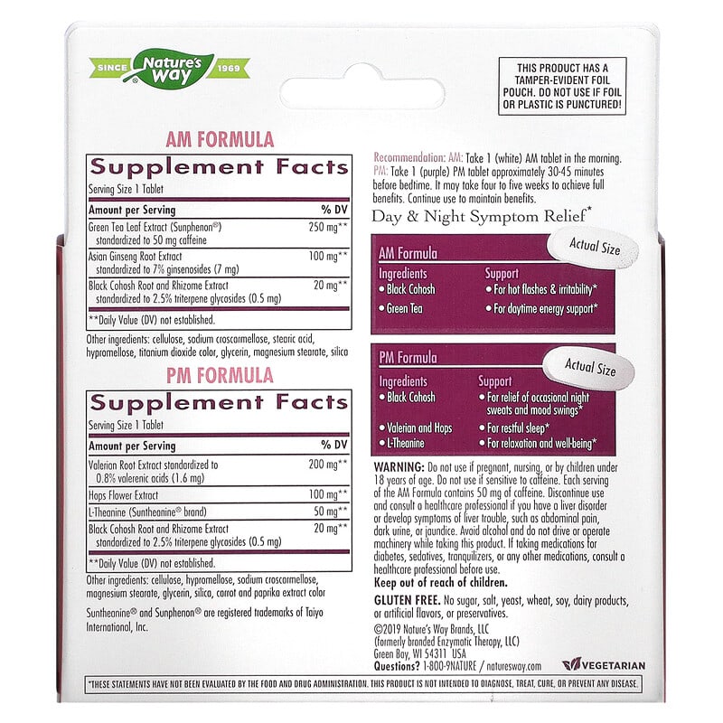 Nature's Way, AM/PM Menopause Formula, Women's Health, 30 AM Tablets & 30 PM Tablets 763948072064