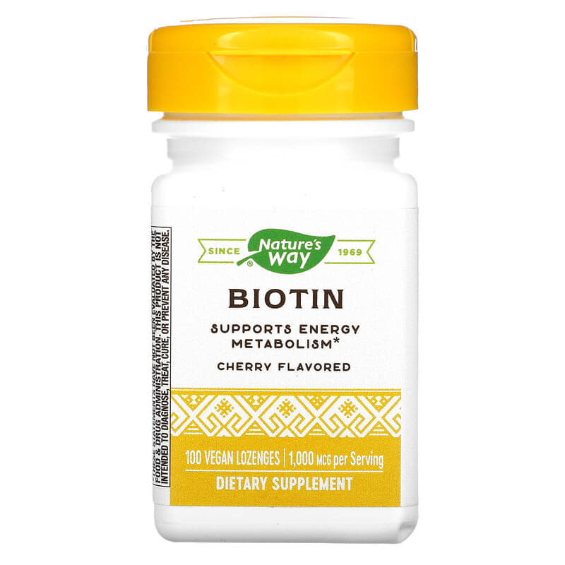 Nature's Way Biotin Cherry 1,000 mcg 100 Vegan Lozenges 33674404508