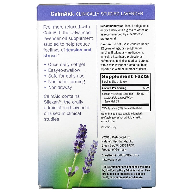 Nature's Way, CalmAid, Clinically Studied Lavender, 30 Softgels 33674158197
