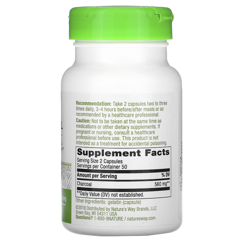 Nature's Way, Charcoal, Activated, 280 mg, 100 Capsules 33674020708