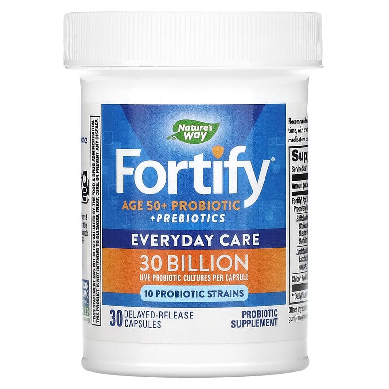 Nature's Way, Fortify, Age 50+ Probiotic + Prebiotics, Everyday Care, 30 Billion, 30 Delayed-Release Veg Capsules 33674102930