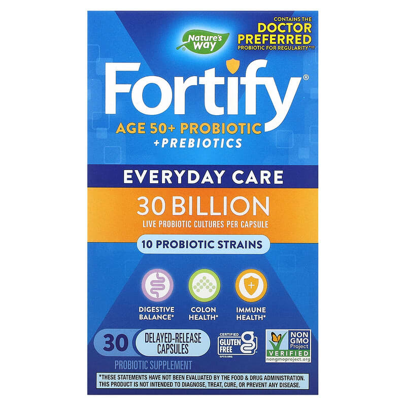 Nature's Way Fortify Age 50+ Probiotic + Prebiotics Everyday Care 30 Billion 30 Delayed-Release Veg Capsules 33674102930