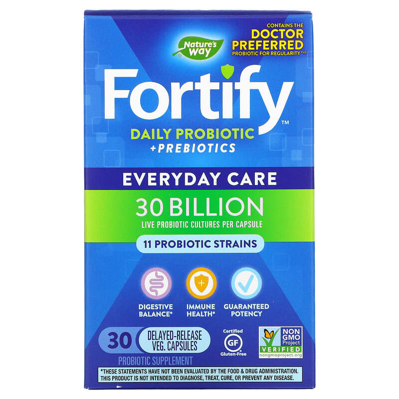 Nature's Way Fortify Daily Probiotic + Prebiotics Everyday Care 30 Billion CFU 30 Delayed-Release Veg Capsules 33674102947